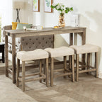 4-Piece Bar Table Set with Power Outlet, Dining Bar Table and Chairs Set, Bar Table Set with 3 Padded Stools for Living Room, Dining Room, Game Room, Brown - Grand Goldman Shop