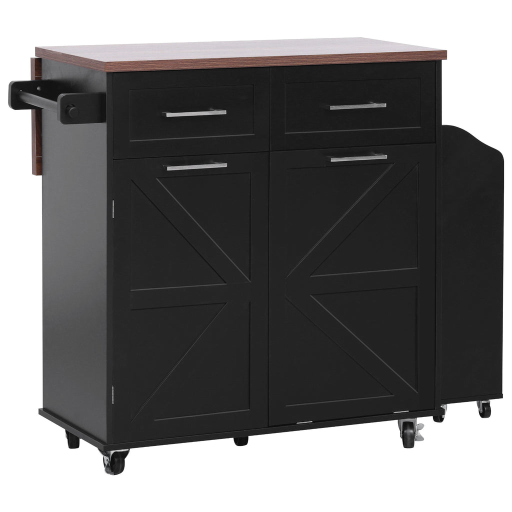 K&K 47.2' Farmhouse Kitchen Island with Drop Leaf, Kitchen Storage Island with Removable Side Racks, Two Drawers, Rolling Kitchen Cart on Wheels with Towel Rack, for Home, Kitchen, Dining Room, Black - Grand Goldman Shop