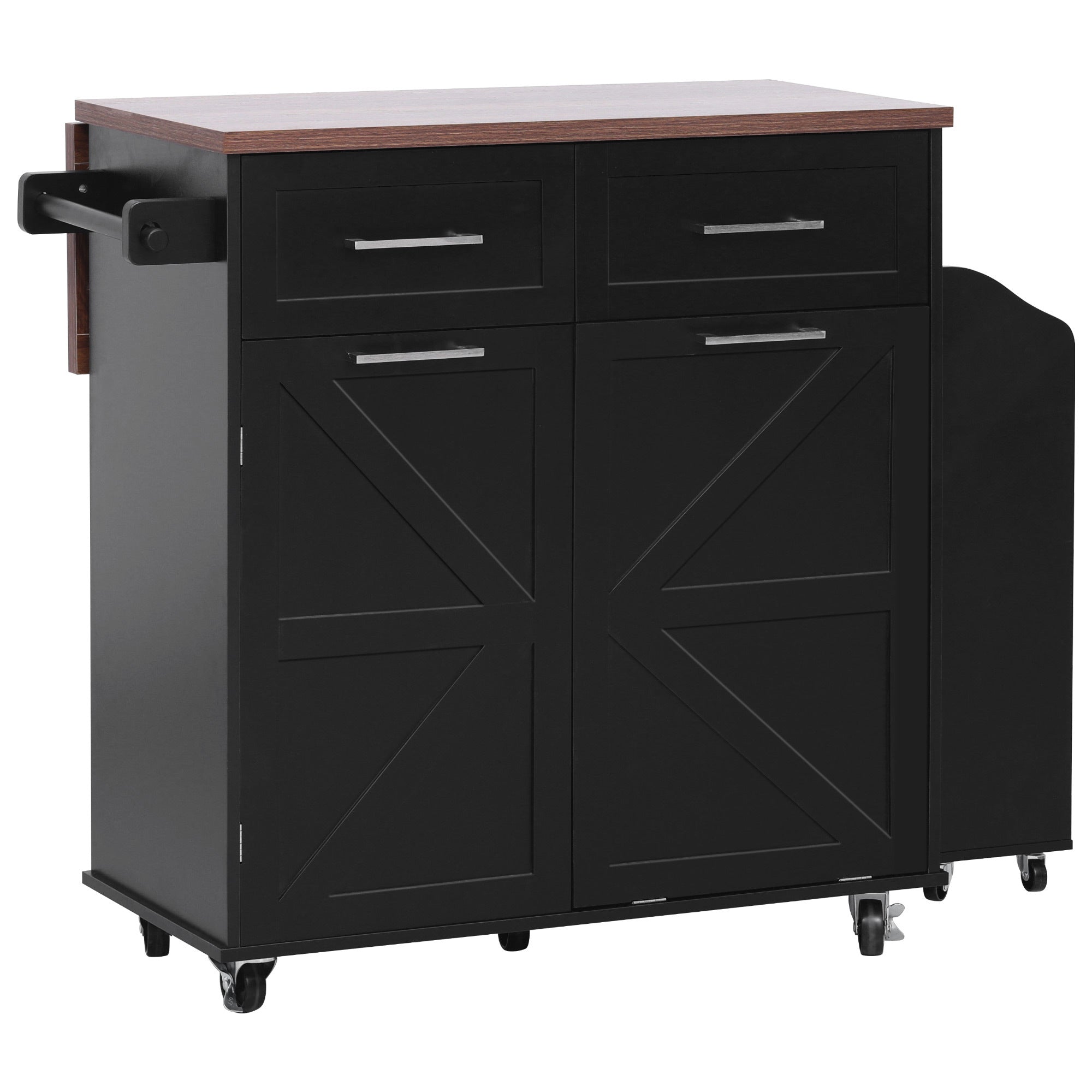 K&K 47.2' Farmhouse Kitchen Island with Drop Leaf, Kitchen Storage Island with Removable Side Racks, Two Drawers, Rolling Kitchen Cart on Wheels with Towel Rack, for Home, Kitchen, Dining Room, Black - Grand Goldman Shop