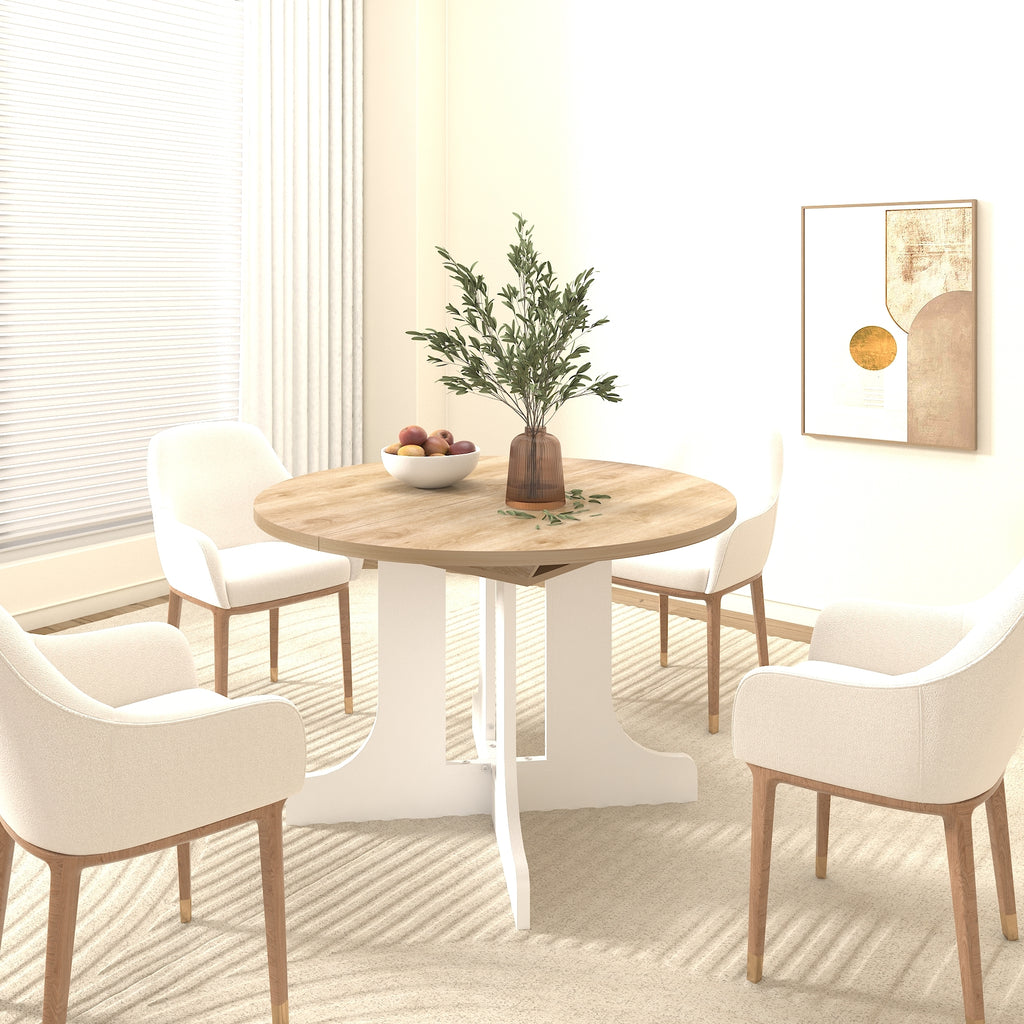 Dining Table for Farmhouse Kitchen 59x43 Inch Expandable Oval Table Top with Removable Leaf Trestle X Shaped Base White - Grand Goldman Shop