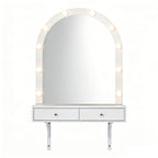Floating Makeup Vanity Desk with Mirror & 3-Color Lights, Wall Dressing Table with Power Outlet, Compact vanity, Large Storage, White - Grand Goldman Shop