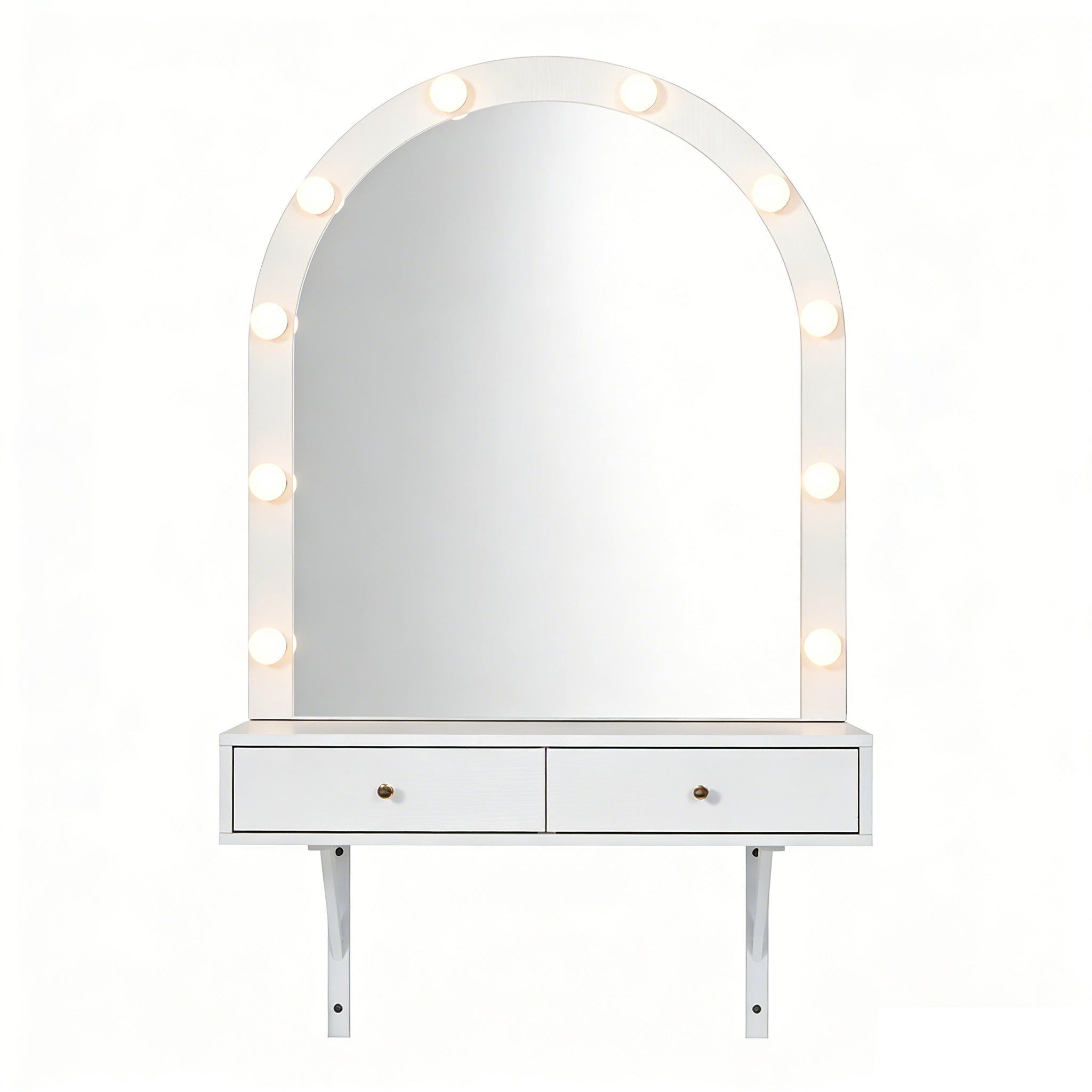 Floating Makeup Vanity Desk with Mirror & 3-Color Lights, Wall Dressing Table with Power Outlet, Compact vanity, Large Storage, White - Grand Goldman Shop
