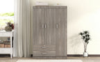 3-Door Wardrobe with 2 Drawers, Wood Grain Effect in Gray(OLD SKU:LP006001) - Grand Goldman Shop