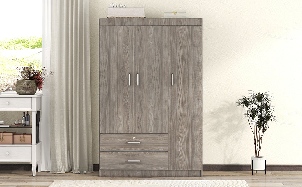 3-Door Wardrobe with 2 Drawers, Wood Grain Effect in Gray(OLD SKU:LP006001) - Grand Goldman Shop