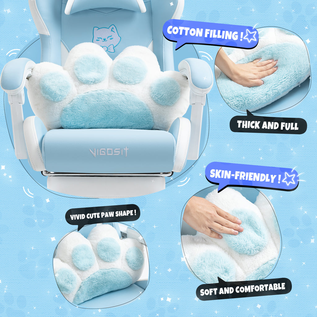 Cat Ears Gaming Chair - Ergonomic PU Leather Office Chair, Cute Chair with Footrest for Adult 310lbs Capacity, 90°-155° Recli