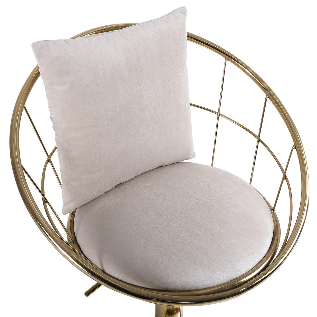 Off-White Velvet Bar Chair, Pure Gold Plated, Unique Design, 360-Degree Rotation, Adjustable Height, Suitable for Dining Room and Bar, Set of 2 - Grand Goldman Shop