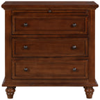 U_STYLE 27.6''Nightstand with Pine Wood veneer , Fashion Bedside Cabinet with 3 Drawers and pull-out tray, Minimalist Sofa Side Table with rubber legs and Metal handle for Bedroom Sofa Couch Office - Grand Goldman Shop