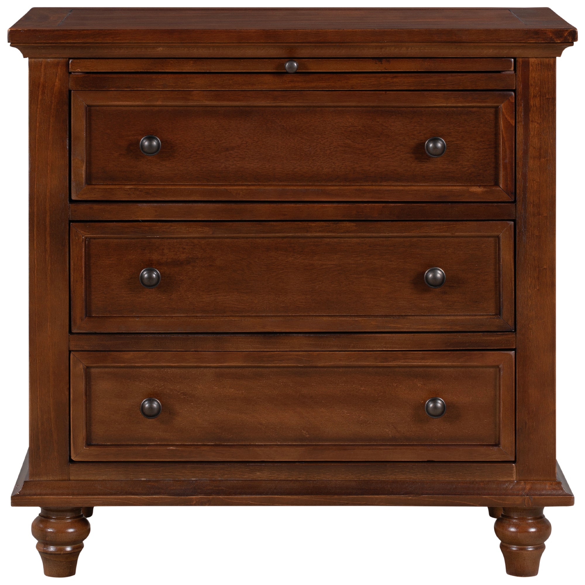 U_STYLE 27.6''Nightstand with Pine Wood veneer , Fashion Bedside Cabinet with 3 Drawers and pull-out tray, Minimalist Sofa Side Table with rubber legs and Metal handle for Bedroom Sofa Couch Office - Grand Goldman Shop
