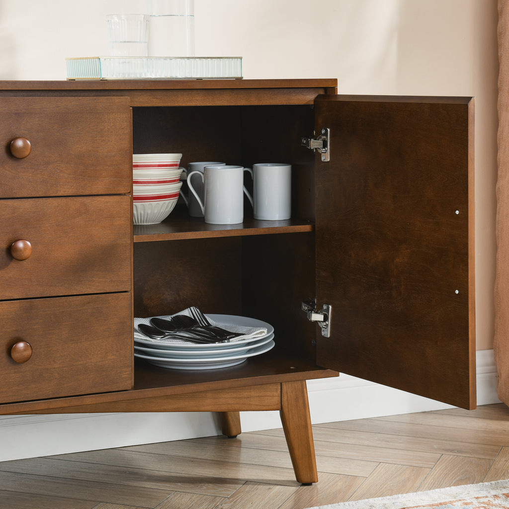 47.3' Mid Century Modern Sideboard Buffet Cabinet with Storage, Storage Cabinet with 2 Doors and 3 Drawers for Kitchen Dining Living Room, Accent Console Table, Walnut - Grand Goldman Shop