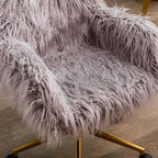 HengMing Modern Faux fur home office chair, fluffy chair for girls, makeup vanity Chair with Gold Plating Base - Grand Goldma