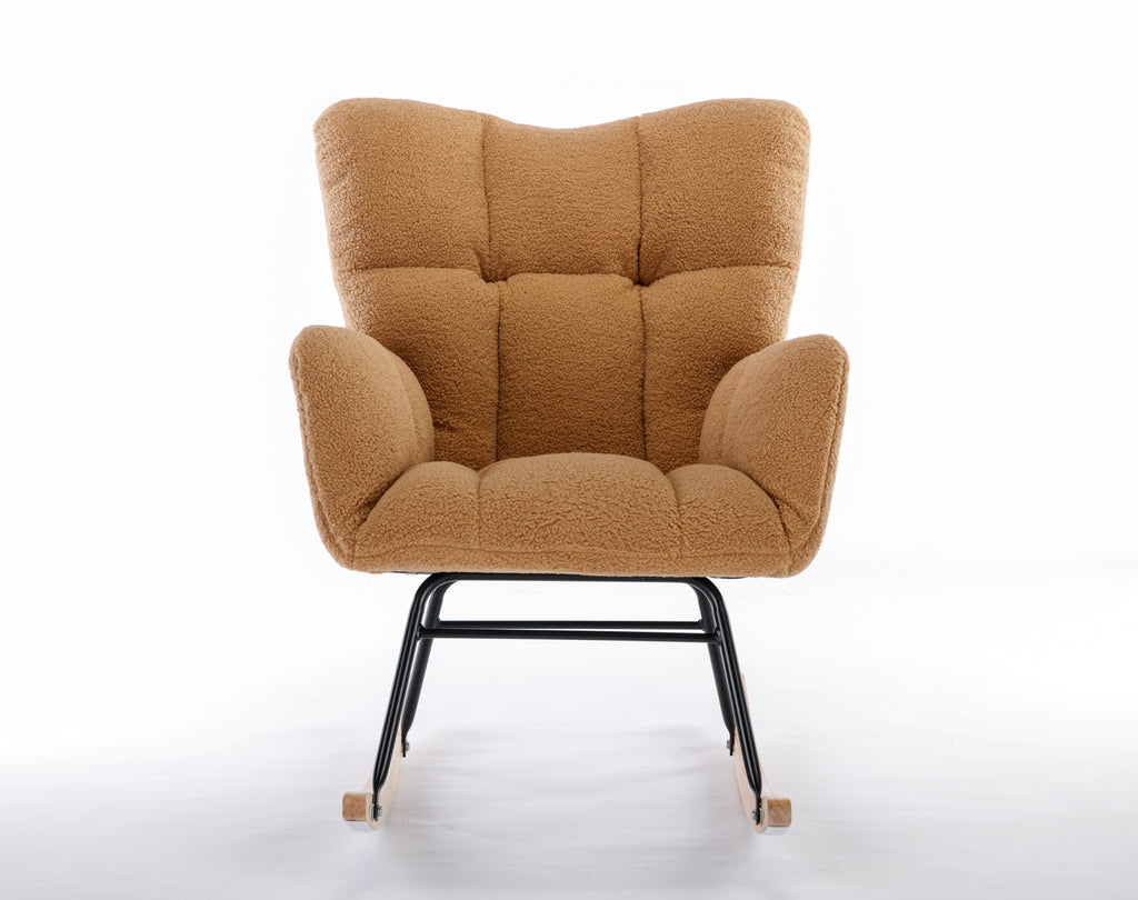050-Teddy Fabric Rocking Gilder Nursery Chair For Living Room Indoor,Khaki - Grand Goldman Shop