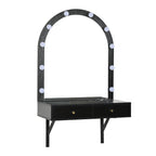 Floating Wall Mounted Makeup Vanity Desk with LED Mirror 3 Color Lights, Compact Dressing Table with Power Outlet & USB Charging, Space Saving Large Storage Vanity for Bedroom Bathroom, Black - Grand Goldman Shop