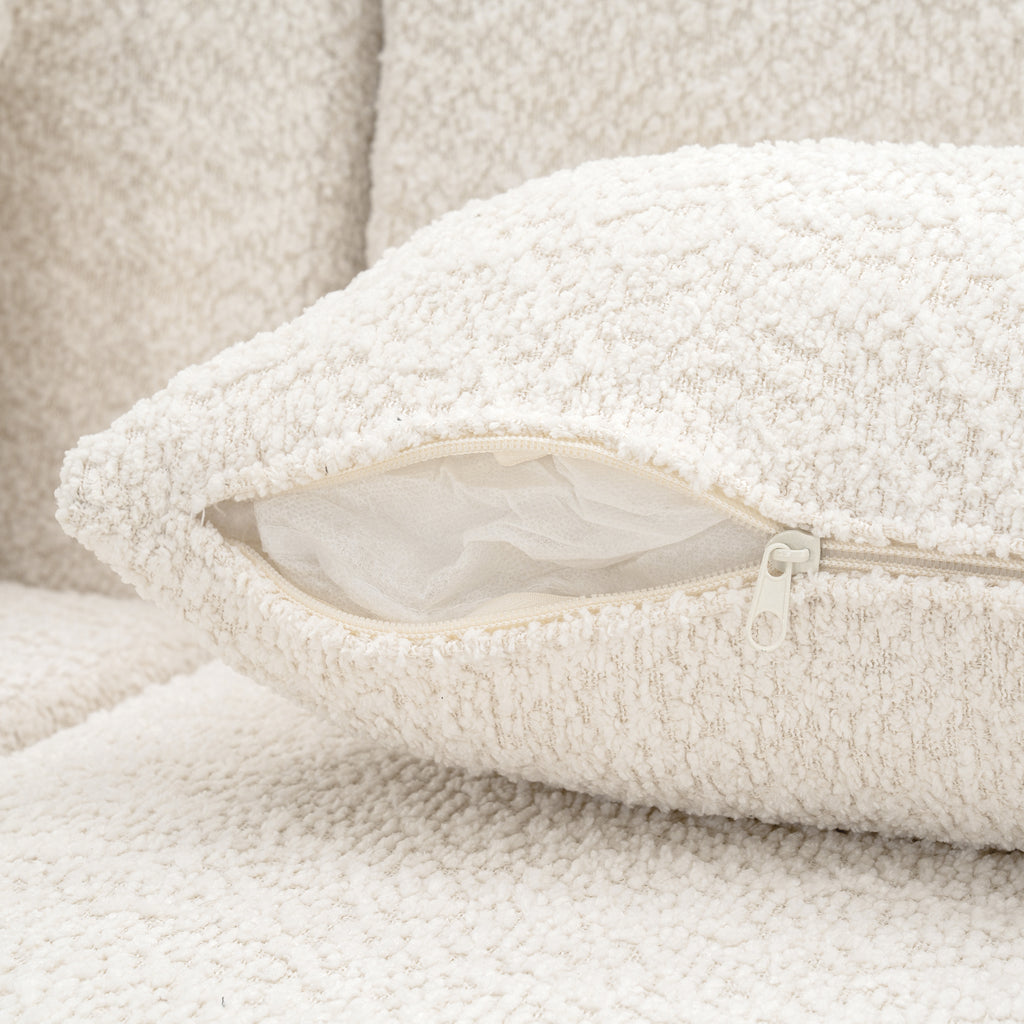 Modern Upholstered L-Shape Sofa with Chaise Lounge and Back Pillows, Beige Boucle Fabric, 144 inches - Grand Goldman Shop