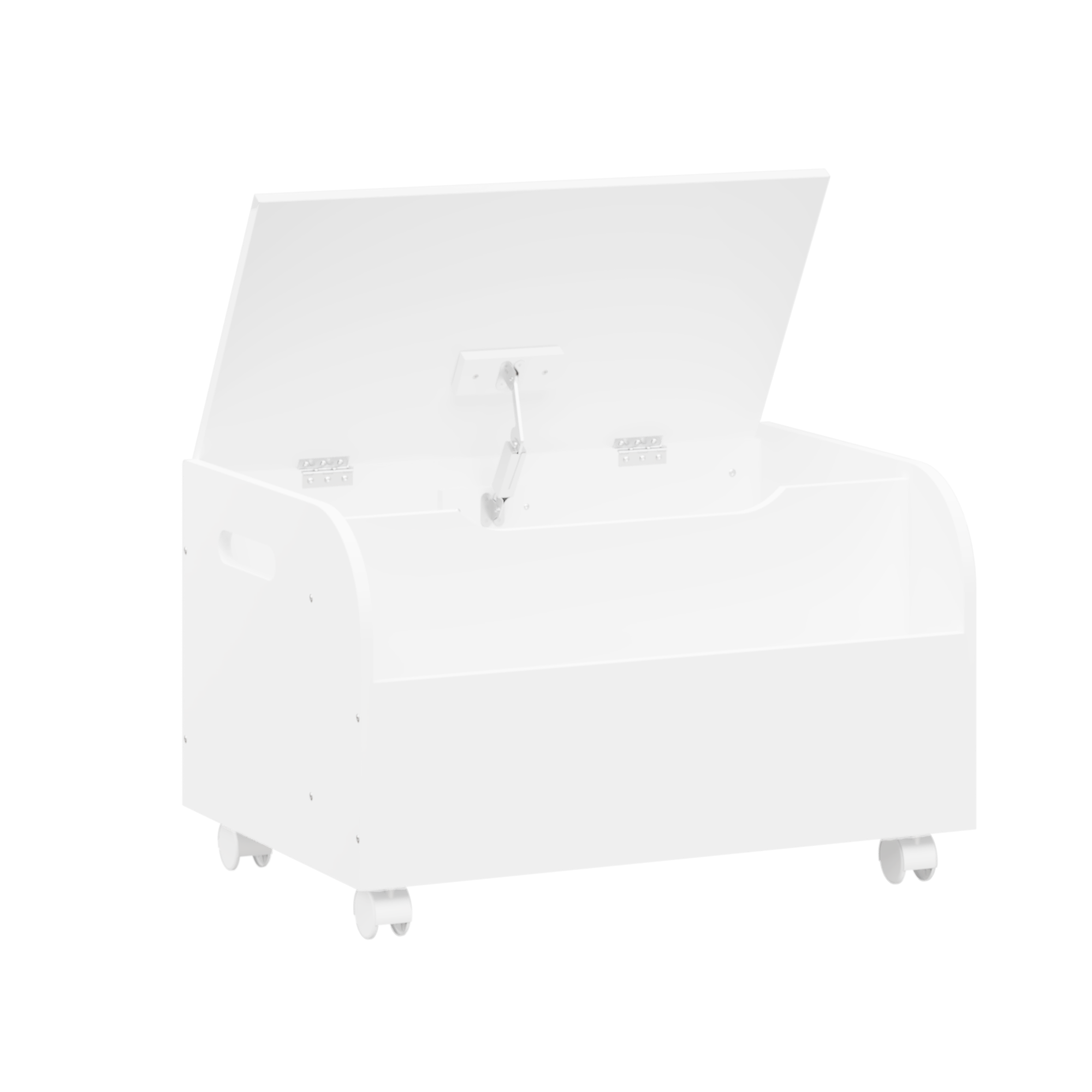 White Wooden Toy Box with 4 Universal Wheels, Kids Playroom Storage Organizer with Front Bookshelf, Flip-Top Lid, Safety Hing