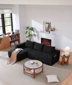 96.9' Cloud Sectional Couch with L-Shape Chaise,Modern Modular Sofa with Deep Seat, Upholstered Couches for Living Room Bedroom,No Assembly Required, (Corduroy Fabric),Black - Grand Goldman Shop