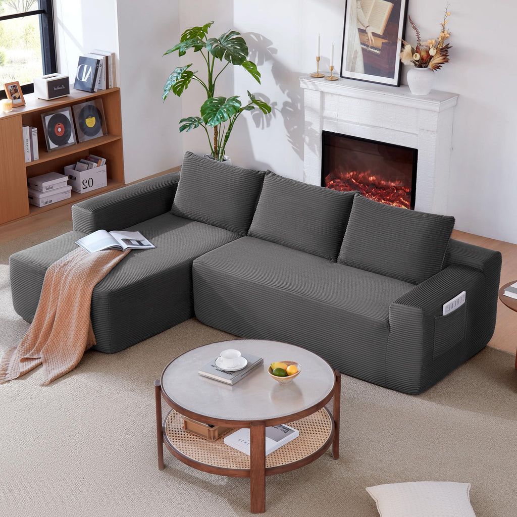 96.9' Cloud Sectional Couch with U-Shaped Chaise,Modern Modular Sofa with Deep Seat, Upholstered Couches for Living Room Bedroom,No Assembly Required,(Plush Corduroy Fabric),Grey-Blue-Left - Grand Goldman Shop