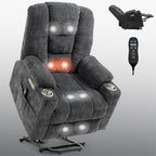 EMON'S Large Power Lift Recliner Chair with Massage and Heat for Elderly, Overstuffed Wide Recliners, Heavy Duty Motion Mechanism with USB and Type C Ports, 2 Steel Cup Holders, Gray - Grand Goldman Shop