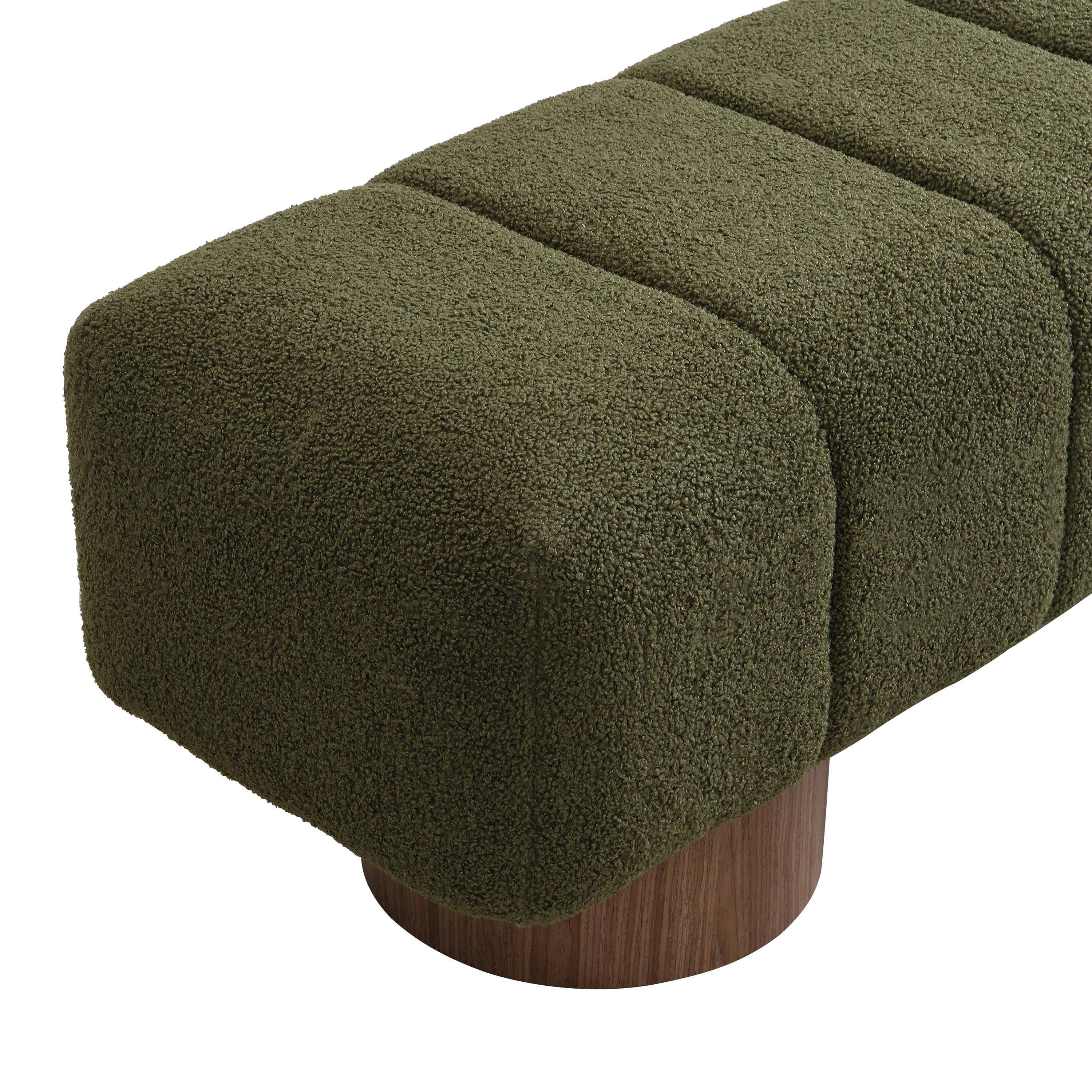 Upholstered Dining Bench for Dining Room, No-Assembly End of Bed Entryway Bench Ottoman for Bedroom Living Room, Green Boucle Fabric Stool Top Wood Leg 300 LBS Weight Capacity - Grand Goldman Shop
