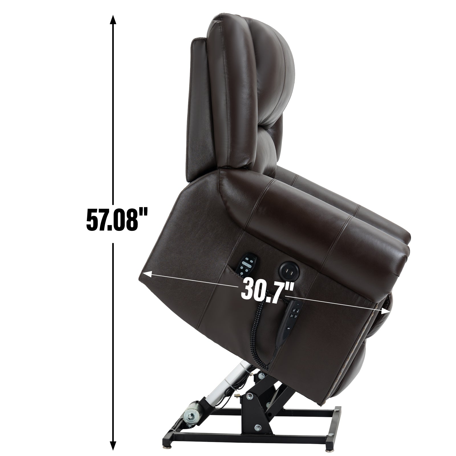 Power Lift Recliner Chair Heat Massage Dual Motor Infinite Position Up to 350 LBS, Genuine Leather, Heavy Duty Motion Mechanism with USB Ports, Brown - Grand Goldman Shop