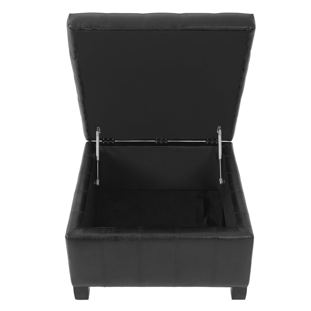 Black PU Storage Ottoman with Rubber Wood Legs, 30.25'' Square Tufted Indoor Ottoman with Lift-Top Storage for Living Room, Bedroom & Entryway,300lbs Weight Capacity - Grand Goldman Shop