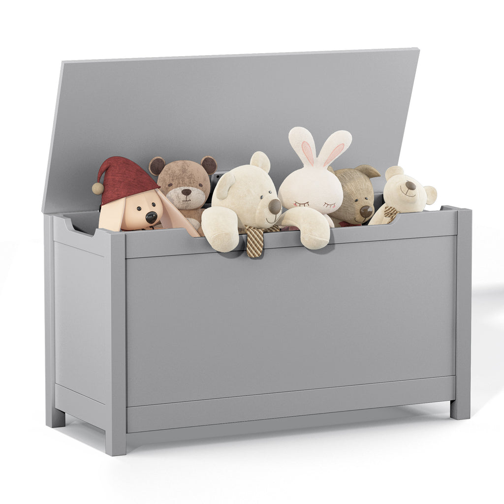 Kids Wooden Toy Box Storage with Safety Hinged Lid for Ages 2+ (Gray) | Premium Home Decor - Grand Goldman