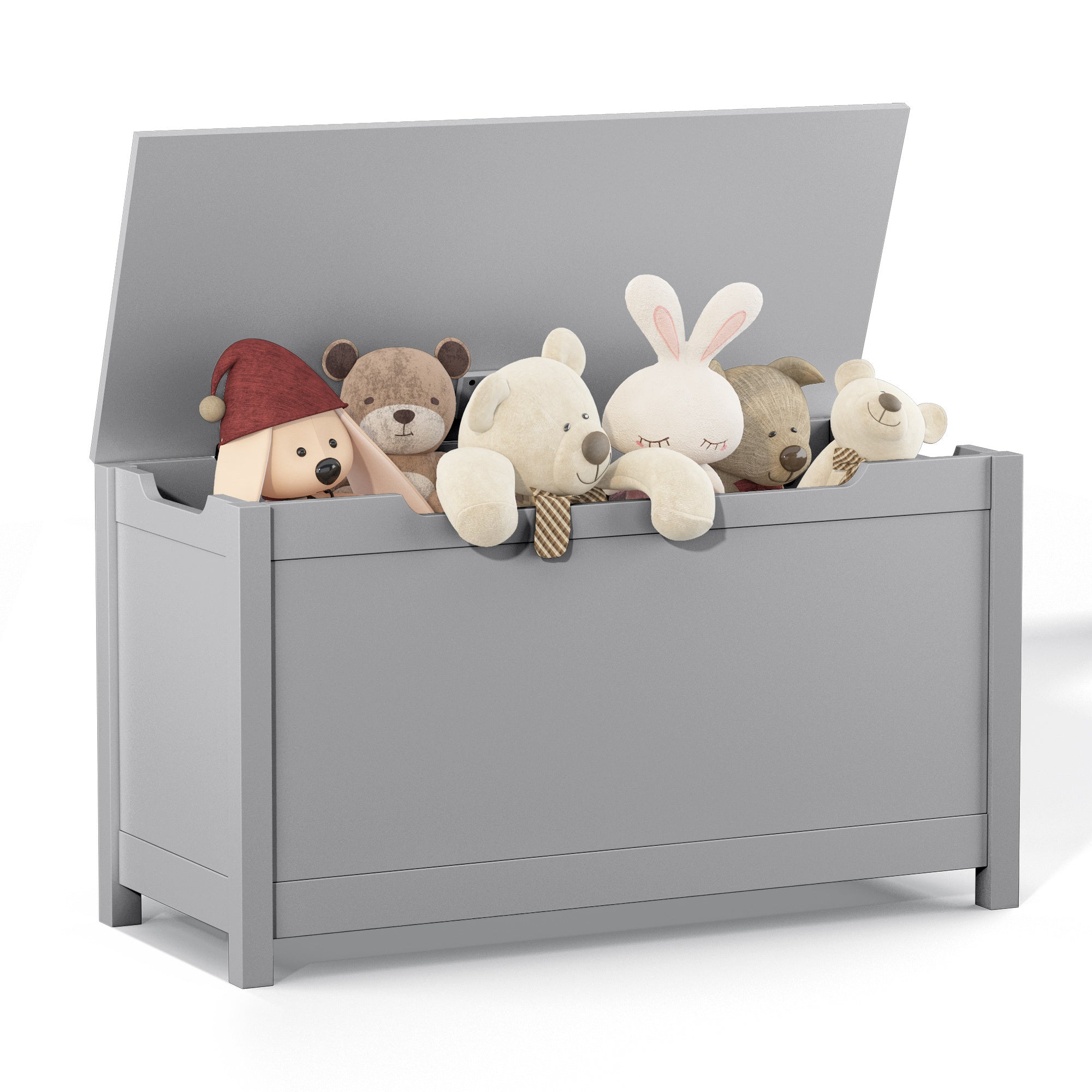Kids Wooden Toy Box Storage with Safety Hinged Lid for Ages 2+ (Gray) | Premium Home Decor - Grand Goldman