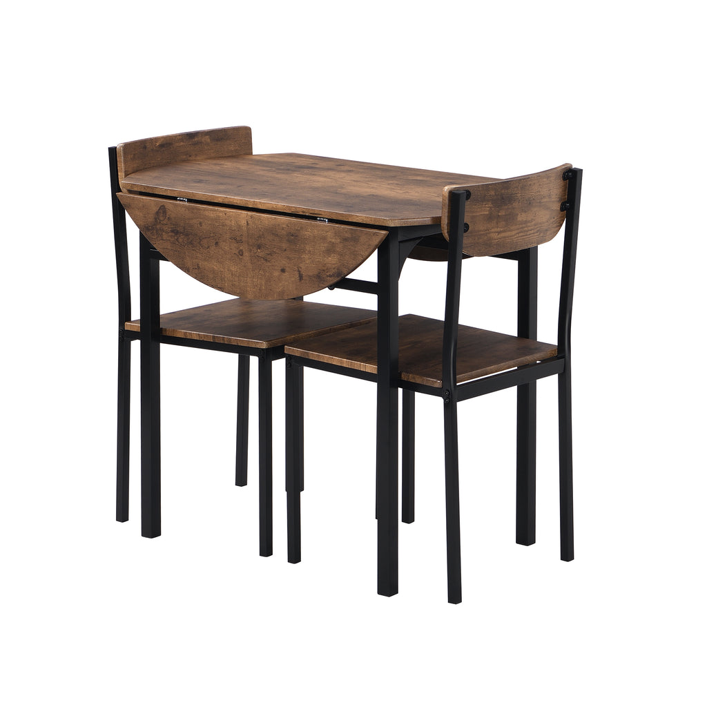 TOPMAX Modern 3-Piece Round Dining Table Set with Drop Leaf and 2 Chairs for Small Places,Black Frame+Rustic Brown Finish - Grand Goldman Shop