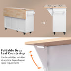 K&K 56.5'' Kitchen Island with Drop Leaf, Power Outlet, Embossed Vertical Stripe Rolling Kitchen Cart on Wheels with 4 Doors , 5 Deep Drawers and Adjustable Shelves, for Kitchen, Dining Room, White - Grand Goldman Shop
