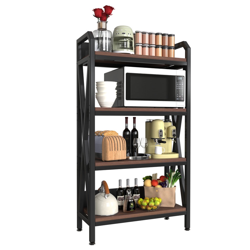 56.30'' Bakers Rack 4-Level Storage Shelves Metal and Wooden Kitchen Shelves, Kitchen Organizers and Storage, for Garage, Pantry, Bathroom, Closet ,33.50'' Length - Grand Goldman Shop