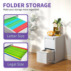 Steel 2 Drawer Vertical File Cabinet with Lock for A4 Legal/Letter Size in White - Grand Goldman