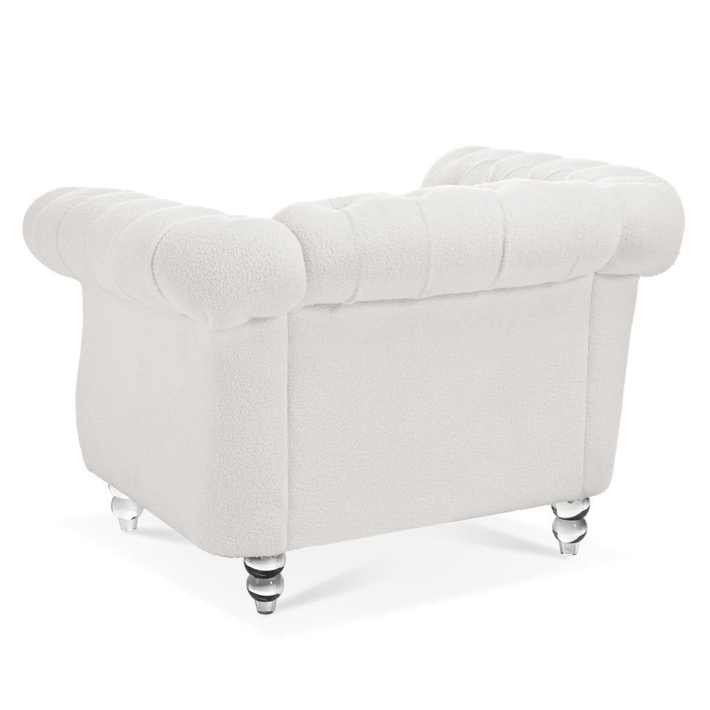 Modern Teddy Velvet 1 Seater Sofa for Living Room, White, Acrylic Legs, 38.98'W x 32.09'D x 28.35'H - Grand Goldman Shop