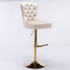 A&A Furniture,Thick Golden Swivel Velvet Barstools Adjusatble Seat Height from 27-35 Inch, Modern Upholstered Bar Stools with Backs Comfortable Tufted for Home Pub and Kitchen Island (Beige,Set of 2) - Grand Goldman Shop