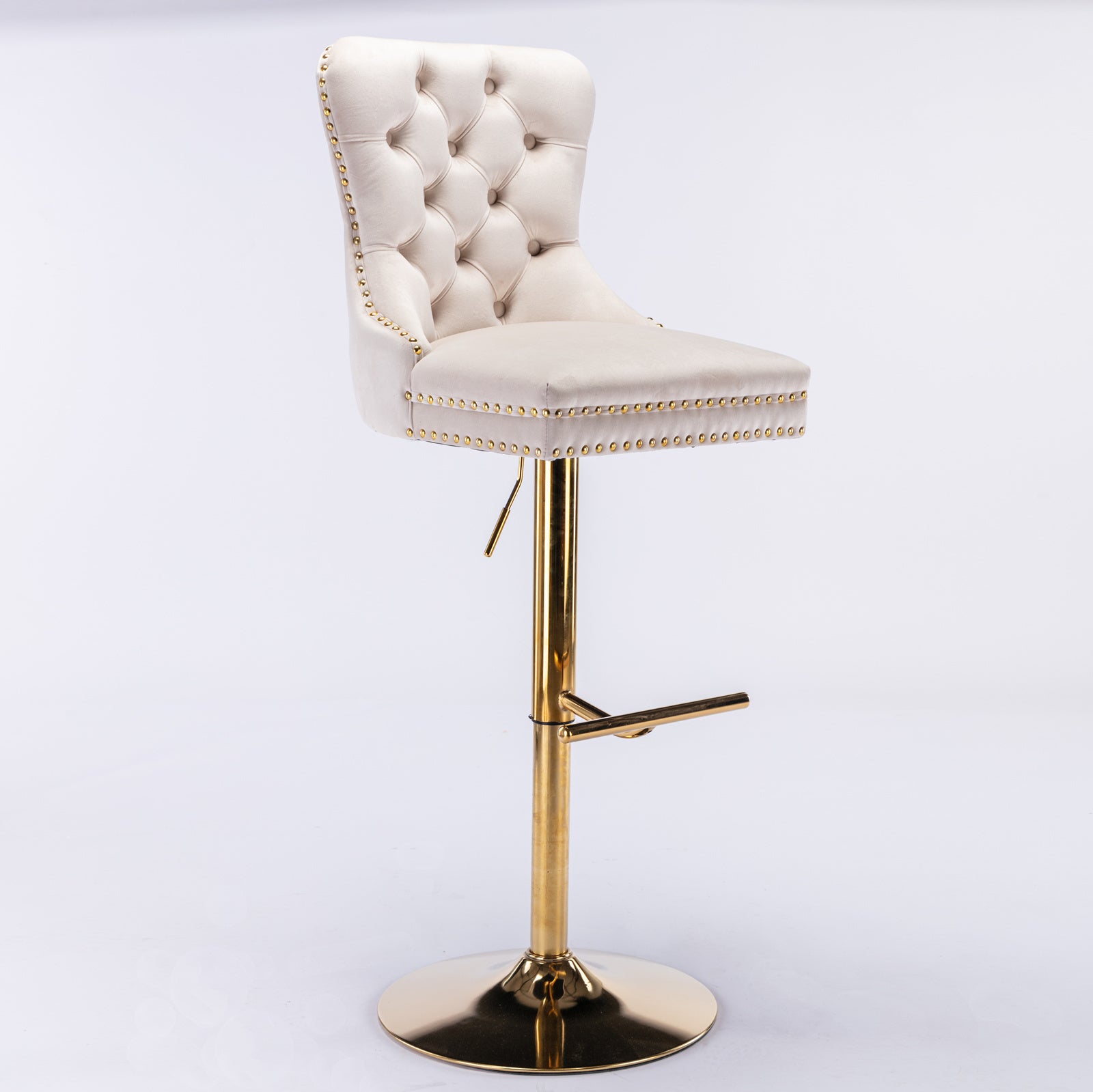 A&A Furniture,Thick Golden Swivel Velvet Barstools Adjusatble Seat Height from 27-35 Inch, Modern Upholstered Bar Stools with Backs Comfortable Tufted for Home Pub and Kitchen Island (Beige,Set of 2) - Grand Goldman Shop