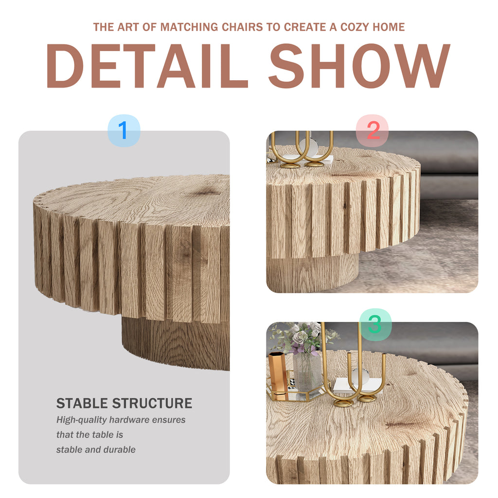 Modern minimalist circular coffee table 31.4'' with natural wood texture, stable and durable, enhancing spatial aesthetics suitable for living rooms, study rooms and offices. - Grand Goldman Shop