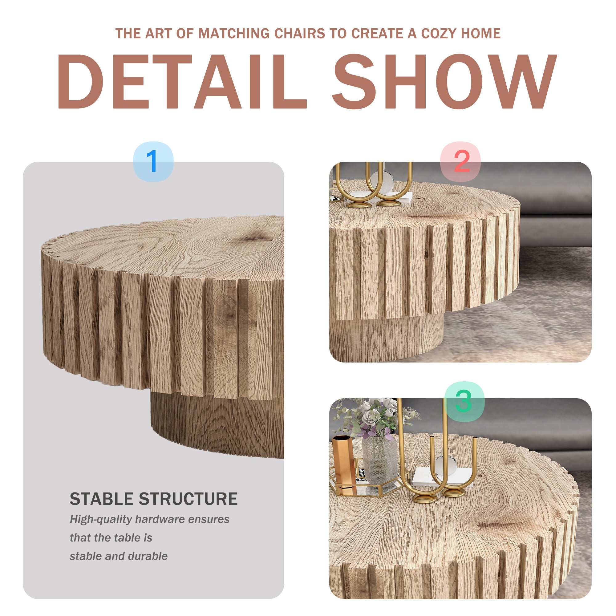 Modern minimalist circular coffee table 31.4'' with natural wood texture, stable and durable, enhancing spatial aesthetics suitable for living rooms, study rooms and offices. - Grand Goldman Shop