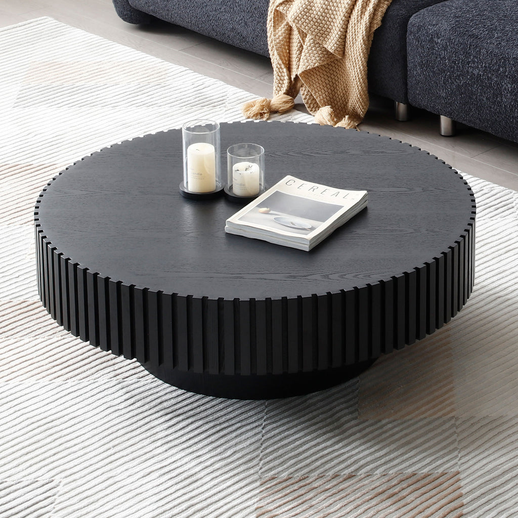 31.49'' Nesting Round Wood Coffee table for Apartment, Modern Living Room Coffee Table with Sturdy Pedestal ,BLACK (Same Sku:W876P243950) - Grand Goldman Shop