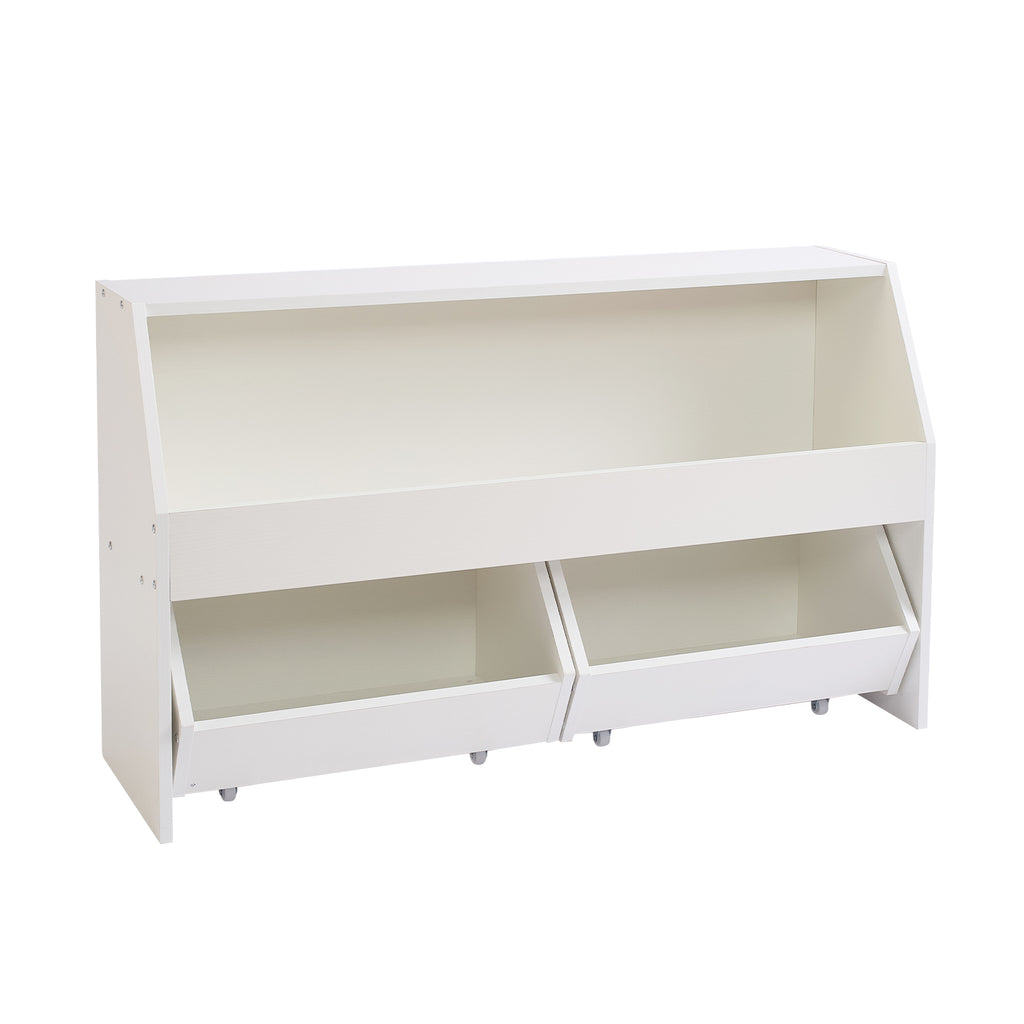 Toy Storage Organizer, Wooden Kids Bookshelf with Storage, Toy Storage Cabinet with 2 Mobile Drawers, Kids Storage Organizer 