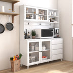 63' W Large Kitchen Hutch Cabinet, Freestanding Pantry Cabinets Storage Kitchen Cupboard with 4 Doors, 4 Drawers & Microwave Shelf, White - Grand Goldman Shop