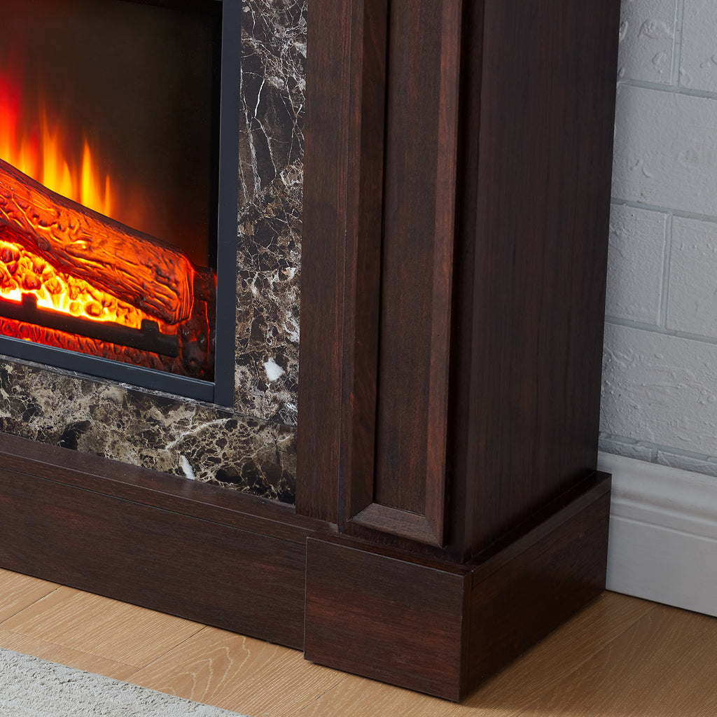 Electric Fireplace with Mantel, Fireplace Mantel, Fireplace Heater Freestanding, Realistic Stacked Stone Surround with Remote Control Timer LED Flame, Cherry, 45.66'W*11.8'D*40'H - Grand Goldman Shop