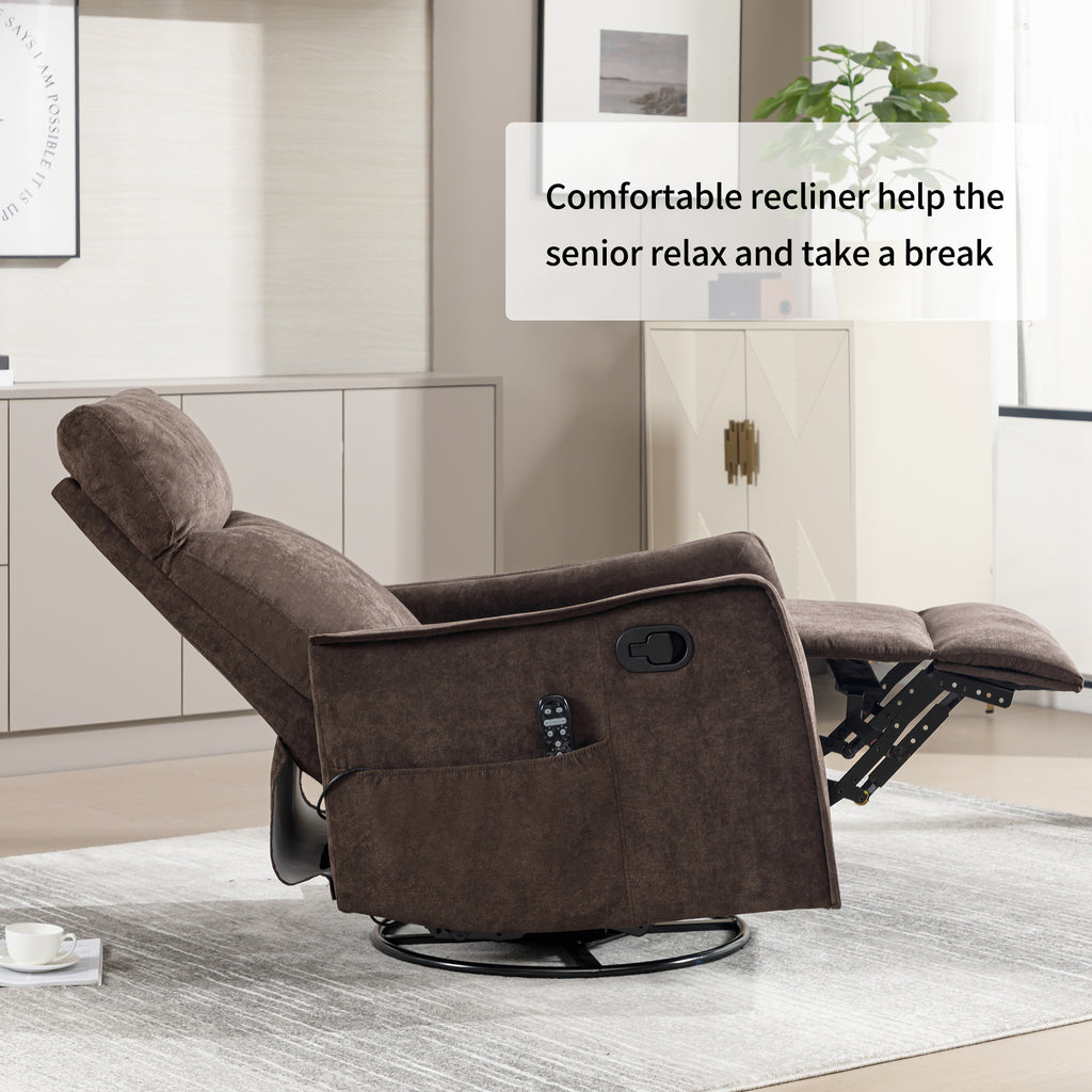 Heat Massage Manual Recliner Chair with Rocker and Swivel in Fabric for Living Room, Brown - Grand Goldman Shop