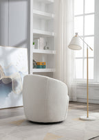 Teddy Fabric Swivel Accent Armchair Barrel Chair With Black Powder Coating Metal Ring,Ivory White - Grand Goldman Shop