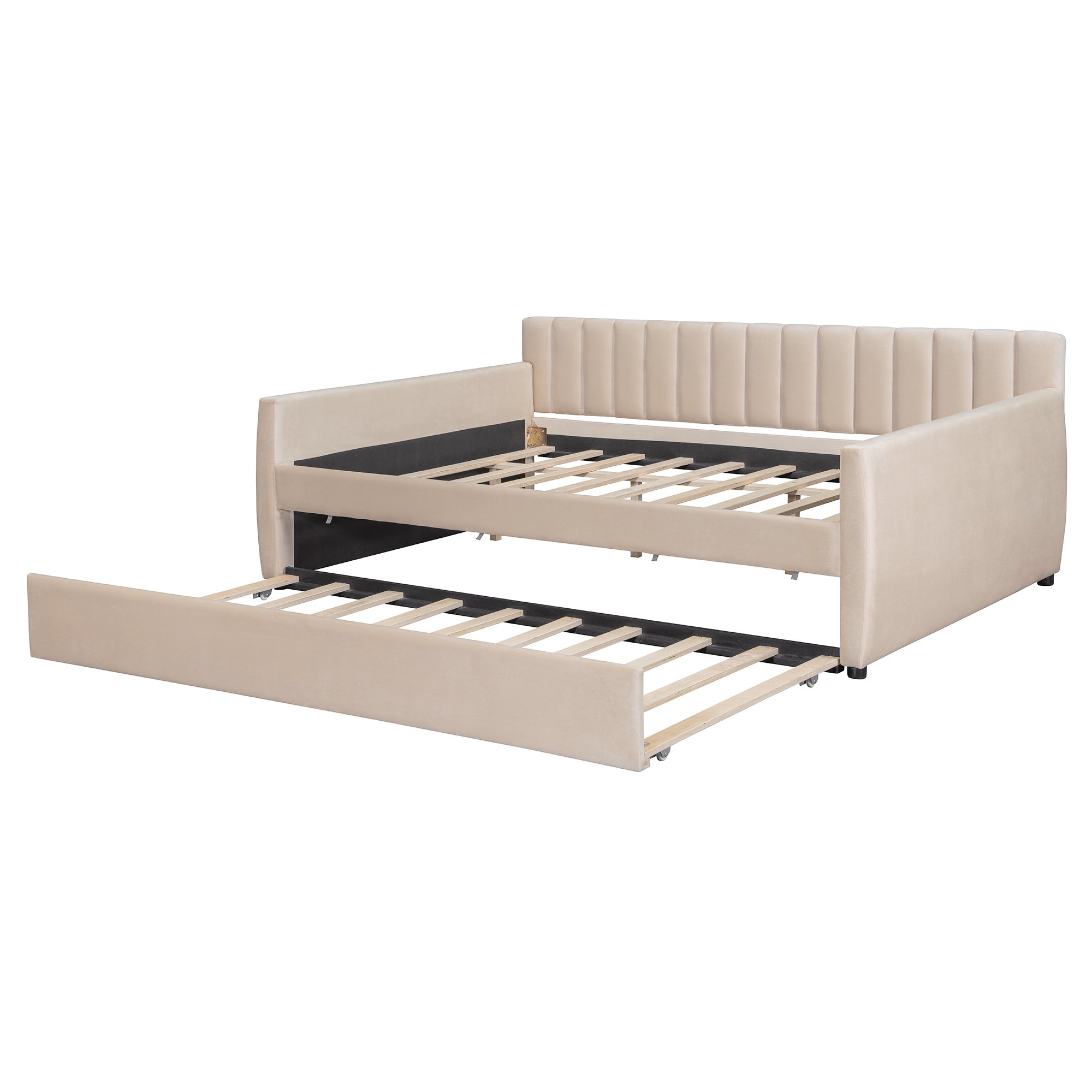 Full Size Upholstered daybed with Trundle and Wood Slat Support, Beige(Old SKU:LP000121AAA) - Grand Goldman Shop