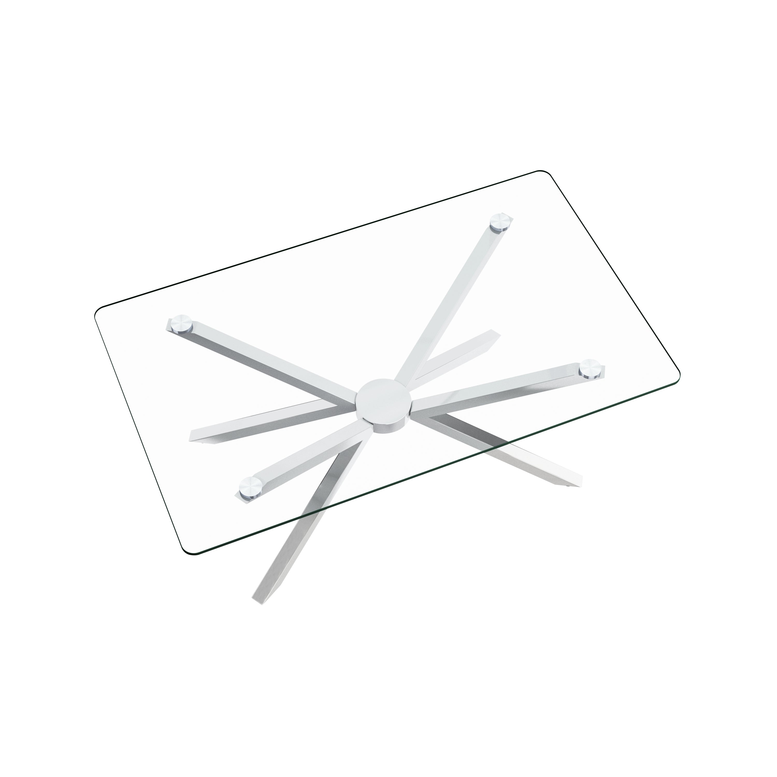 39.37' Rectangular Clear Tempered Glass Coffee Table,Stylish Design with silver Metal Legs, Coffee Table for Living Room - Grand Goldman Shop