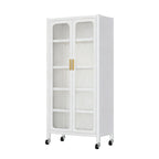 65'  Metal 6-Tier Storage Cabinet with Transparent Door, Adjustable Shelves & Wheels, for Kitchen Pantry Organization, White Metal - Grand Goldman Shop