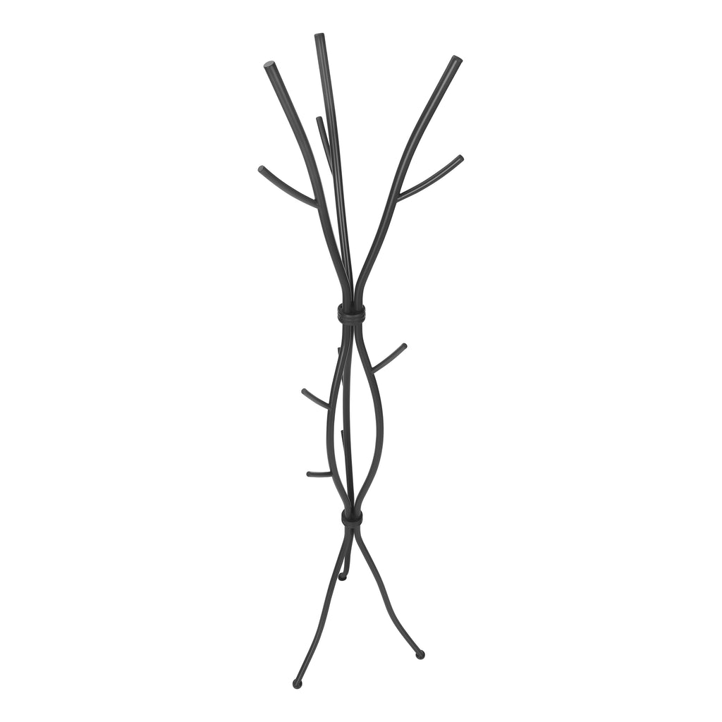 Coat Rack, Hall Tree, Free Standing, 11 Hooks, Entryway, 74'h, Bedroom, Black Metal, Contemporary, Modern - Grand Goldman Shop