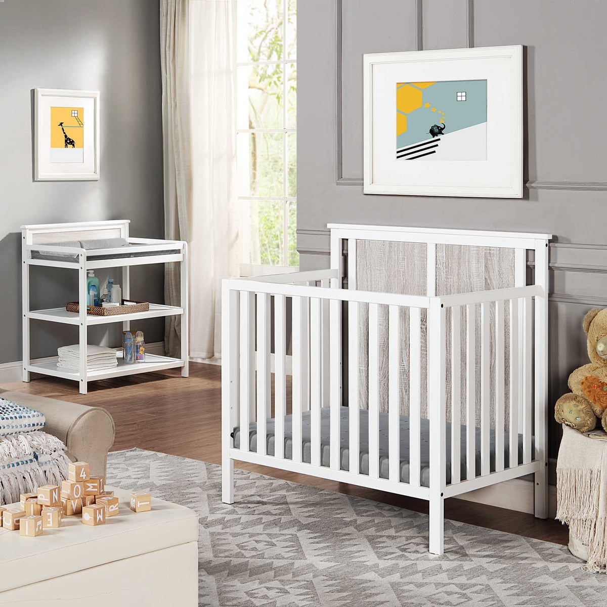 Connelly Mini Crib With Mattress Pad White/Rockport Gray - Grand Goldman