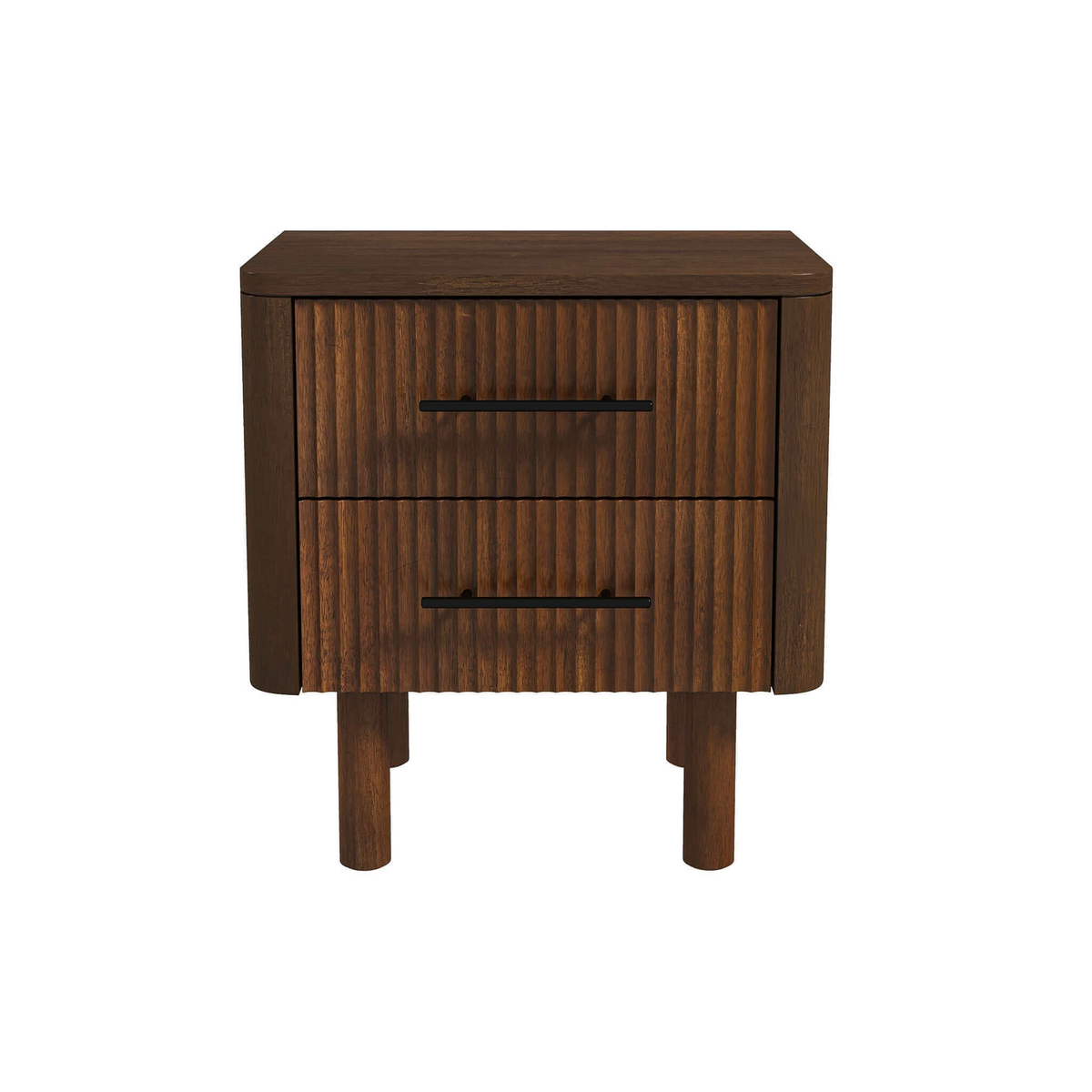Logan Mid Century Modern Walnut Nightstand with 2 Drawers, Solid Wood, 24x 22x15 inches Drawers and Storage Shelf for Bedrooms, Small Spaces, Bedside Table - Grand Goldman Shop
