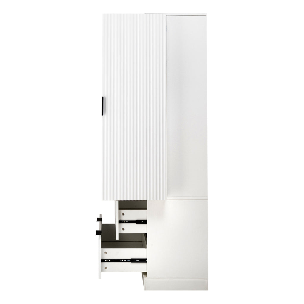 72' Modern Fluted Kitchen Pantry Cabinet with 2 Large Drawers & 8-Door Spice Rack, White MDF Freestanding Storage Organizer for Bathroom, Dining Room, Office, Entryway - Grand Goldman Shop