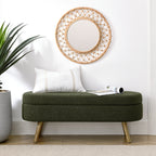 Elegant Ottoman Oval Storage Bench with Rubber Wood Legs in Green, Foam Upholstery, 43.5'x16'x16' - Grand Goldman Shop