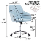 TY Ergonomic Office Chair in Baby Blue Velvet with Adjustable Backrest and Silver Base, Ideal for Home Bedroom and Long Sitti